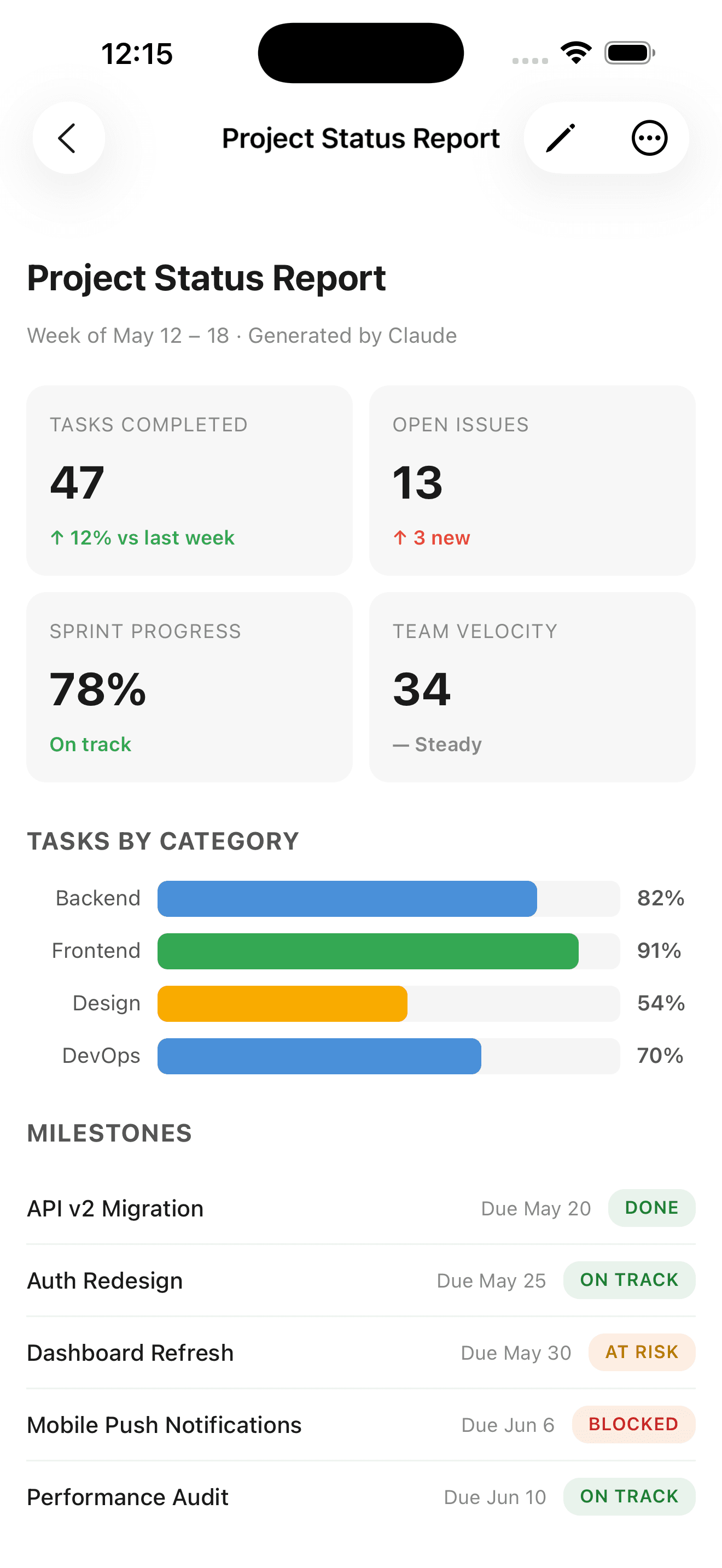 Kyle HTML dashboard artifact rendered in-app
