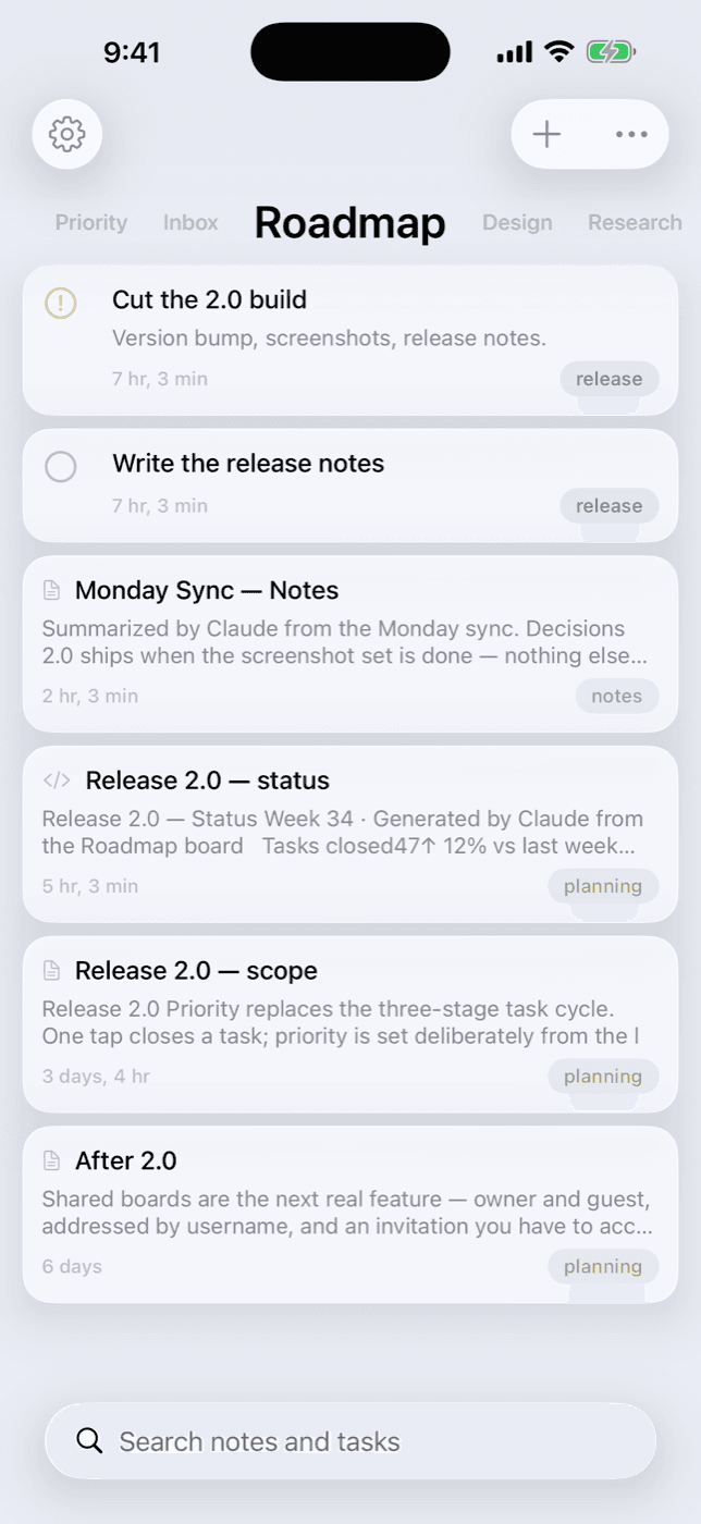 Kyle board with tasks and notes together